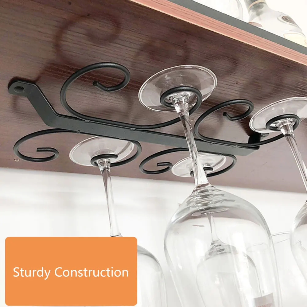 Metal Wine Glass Rack Holder Stemware Hanging Under Cabinet Stemware Holder Storage Bar Kitchen  Glass Wine Cup Shelf 4/8/12 6