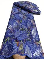 High Quality African Lace Fabric Light Gold French Net Sequins Fabric Sewing Embroidered Lace Tulle Nigerian Lace Fabric 5Yards 4