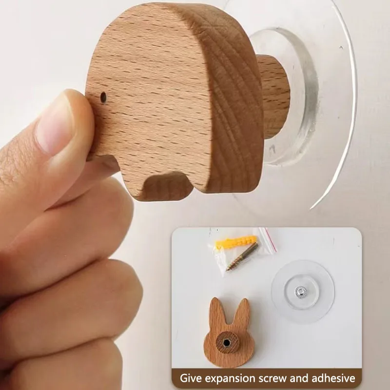 Cute Wall Wooden Hooks Children's Room Animal Hook Wall Keychain Coat Hook Home Decoration Solid Wood Hook Hanger Kitchen Access 5