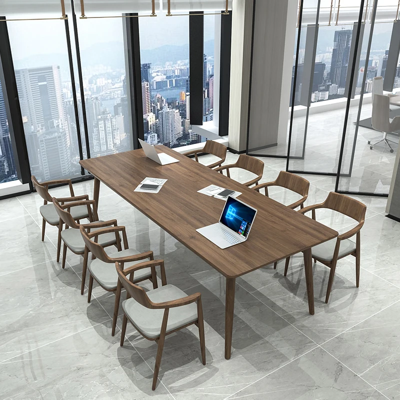 Solid wood conference table, minimalist office desk and chair combination, long strip multi person training table, industrial