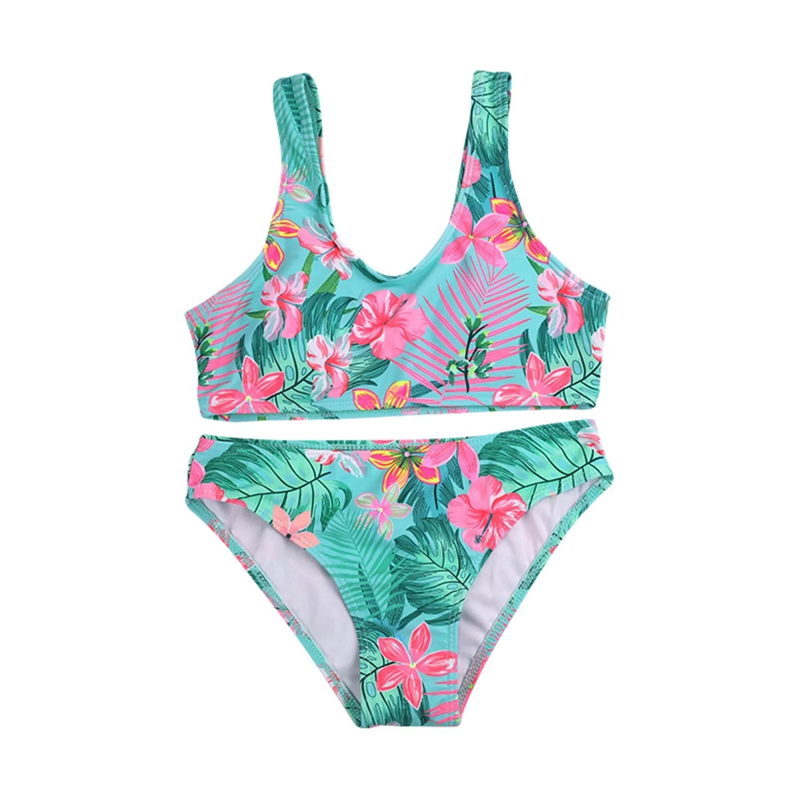 Long Sleeve Toddler Girls Swimsuit Sports Floral Print Bikini Split Swimsuit Beach Suit Kid Swimsuits Girl Guard