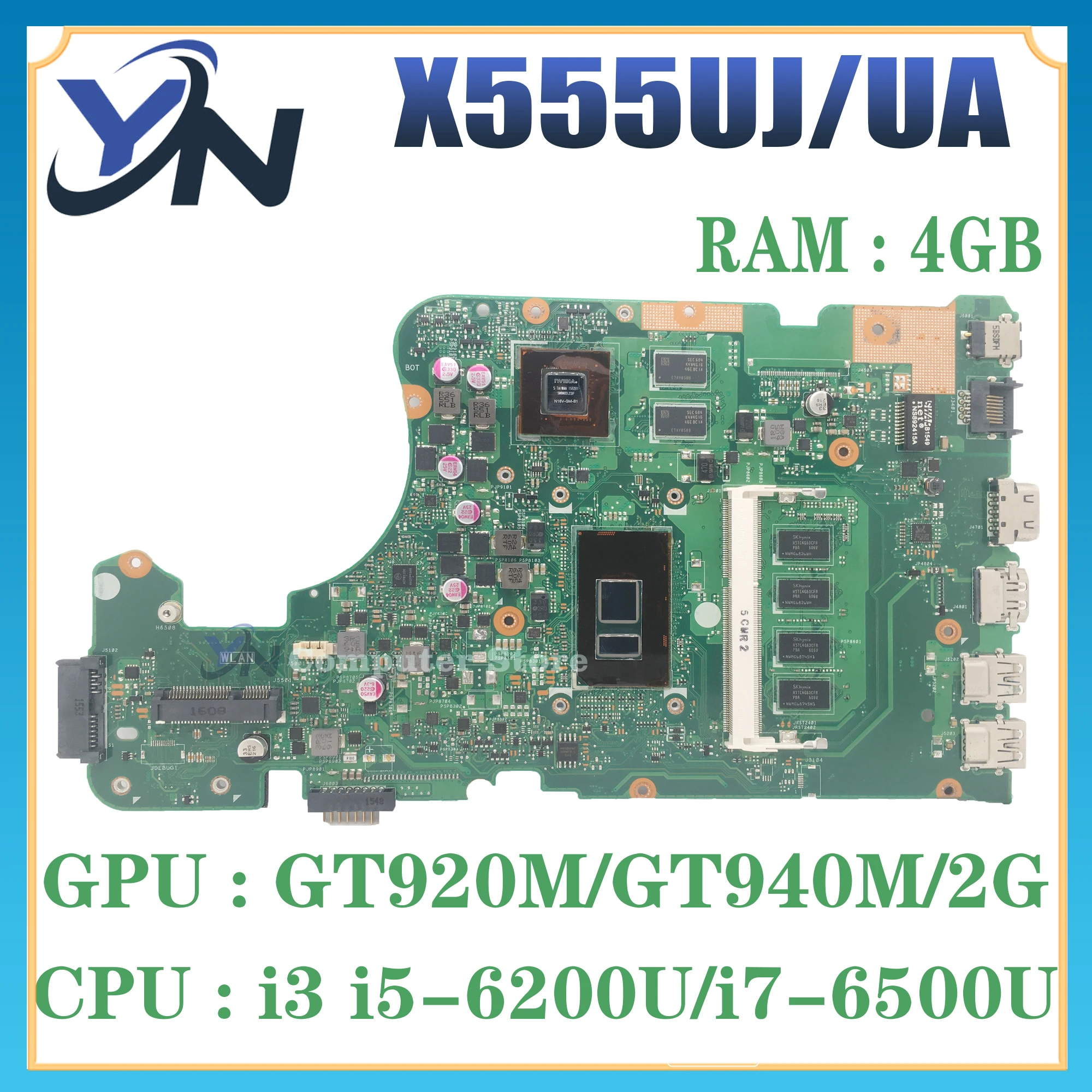 

X555UJ MAINboard For ASUS X555UF F555U X555UB X555UQ X555UA I3 I5 I7 6th Gen 4GB GT940M/GT920M-V2G UMA Laptop Motherboard