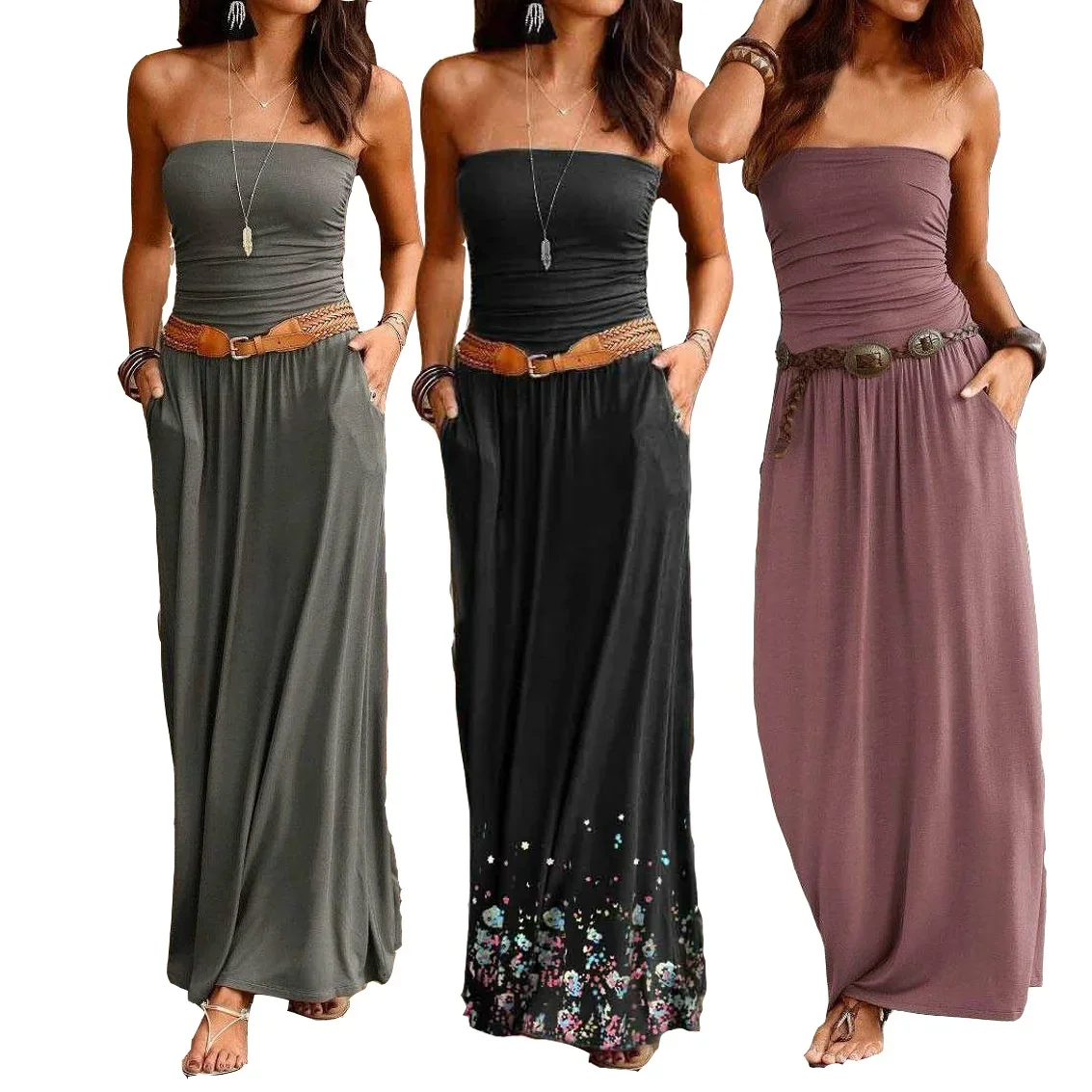 

Women'S Fashion Summer Sleeveless Print Dress Slim Fit Casual Tube Dress Women Party Dresses