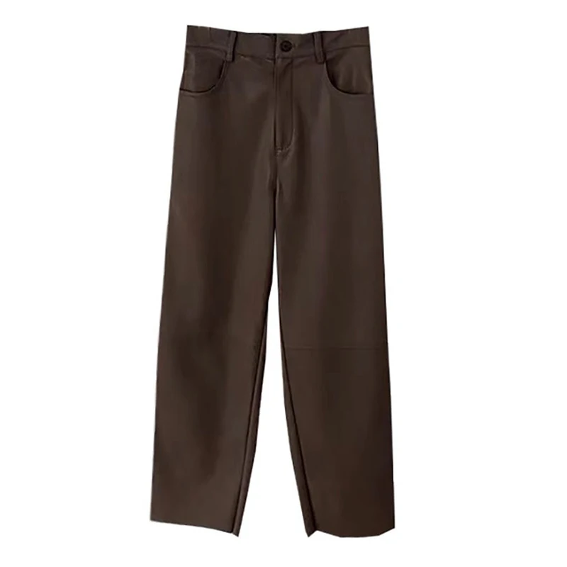 Autumn Winter High Waist Streetwear Fashion Vintage PU Leather Pants Women Loose Casual Harajuku Y2K All-match Straight Trousers