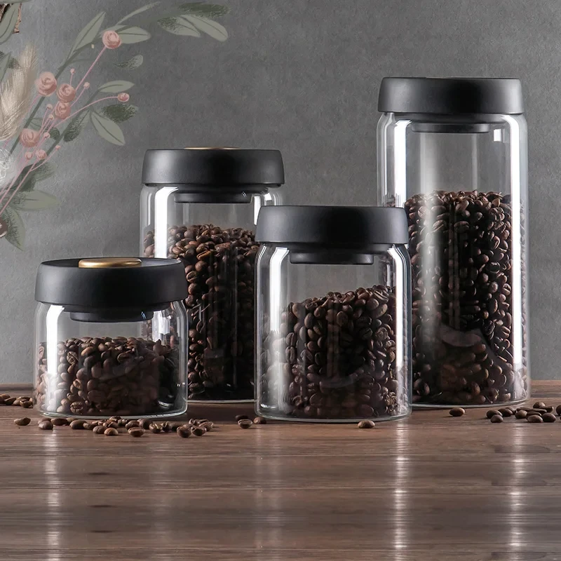 Coffee Beans Vacuum Sealed Tank Vacuum Sealed Jug Coffee Beans Glass Airtight Canister Food Grains Candy Keep Fresh Storage Jar