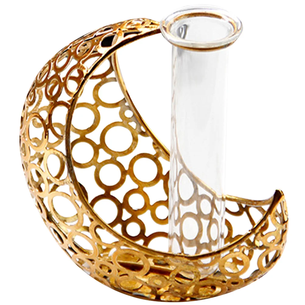 

Desktop Iron Metal Moon Test Tube Hydroponic Plant Vase Ornament (Gold) Stylish Flower Rack Household Office Decor Glass Vases