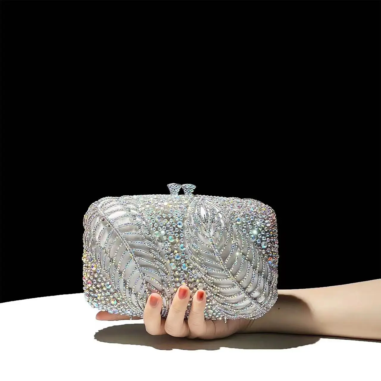 High Quality Luxury Metal Box Women Fashion Handbag Glitter Shiny Diamonds Evening Bag Wedding Party Clutch Purse Shoulder Bag