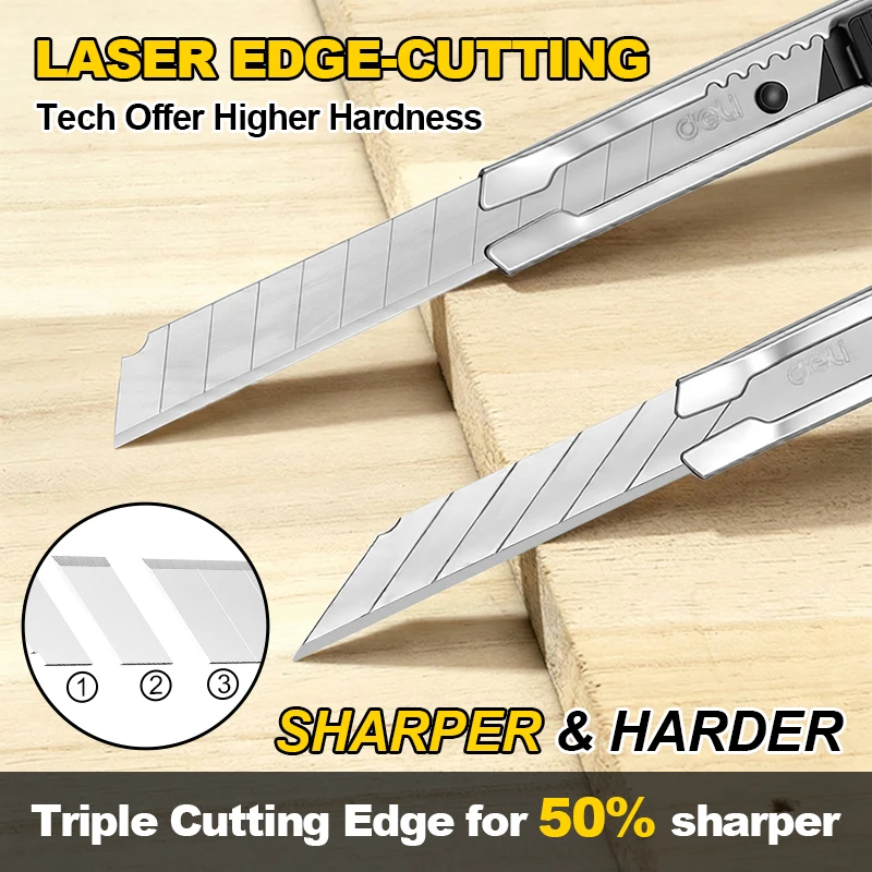 델리 9mm 유틸리티 나이프 세트 합금강 30/60도 블레이드 종이 상자 절단 해체용 나이프 가정 학교 용품