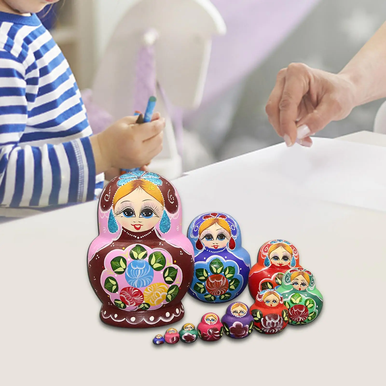 

10 Pieces Russian Nesting Doll Matryoshka Figures Handmade Russian Dolls Wooden Stacking Dolls for Home Holiday Children Toy