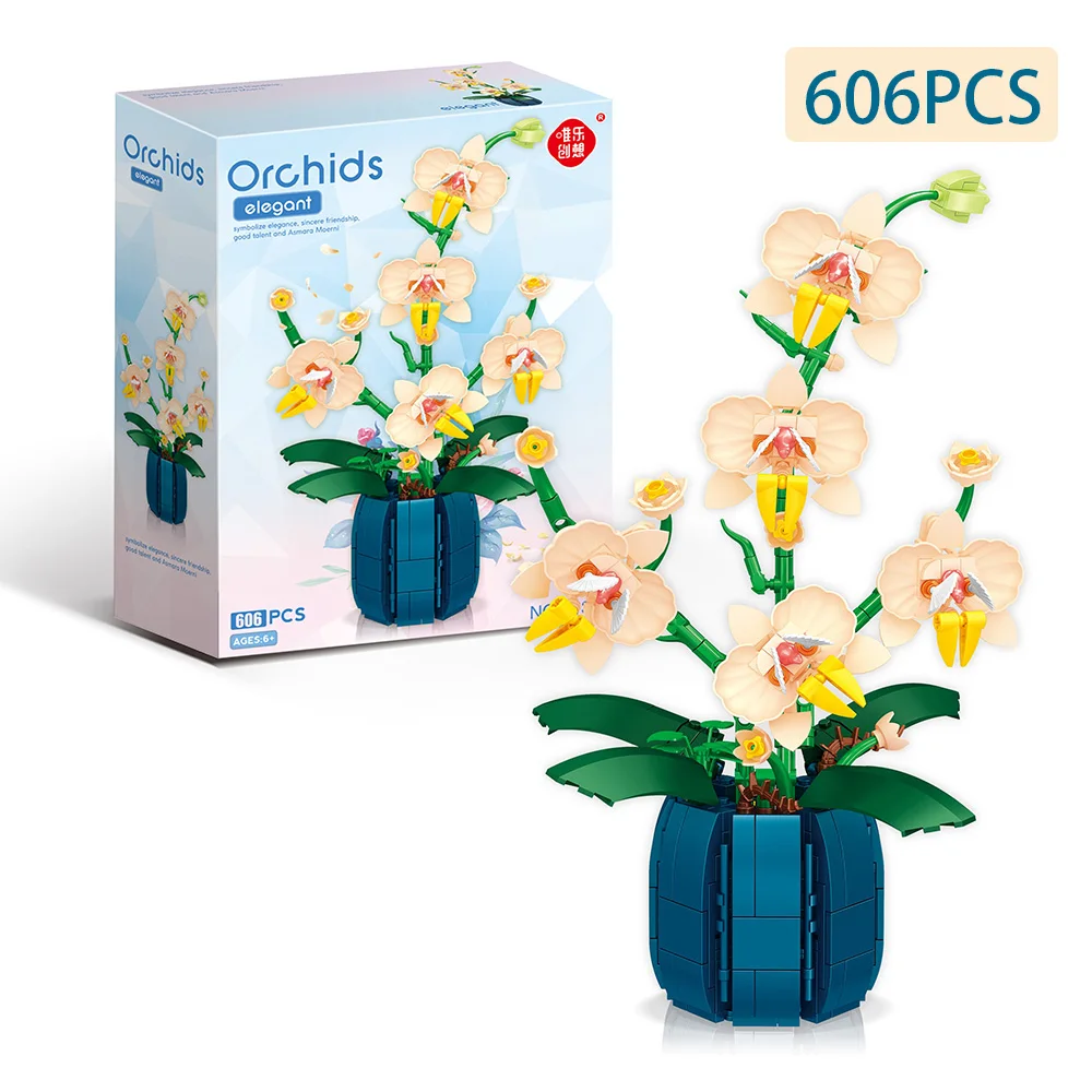 

Moc Bouquet Orchid Blocks Flower Succulents Potted Building Blocks Romantic Home Decoration Brick Puzzle Toy Girl Christmas Gift