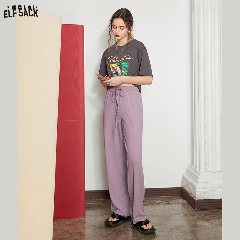 ELFSACK Drape Wide Leg Pants Women 2023 Spring High Waist Casual Daily Trousers