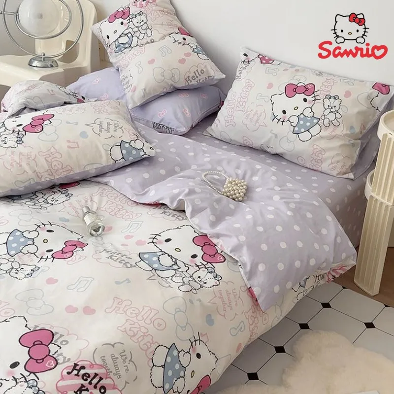 

sanrio Hello Kitty pure cotton cute cartoon dormitory 3-piece set children's quilt cover bed sheet spring autumn winter bedding