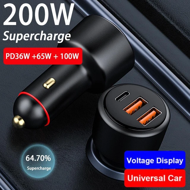 Mini chargeur de voiture allume-cigare 200W, charge rapide pour iPhone  QC3.0 PD USB Type C, pour téléphone Xiaomi Samsung Huawei iPhone -  AliExpress