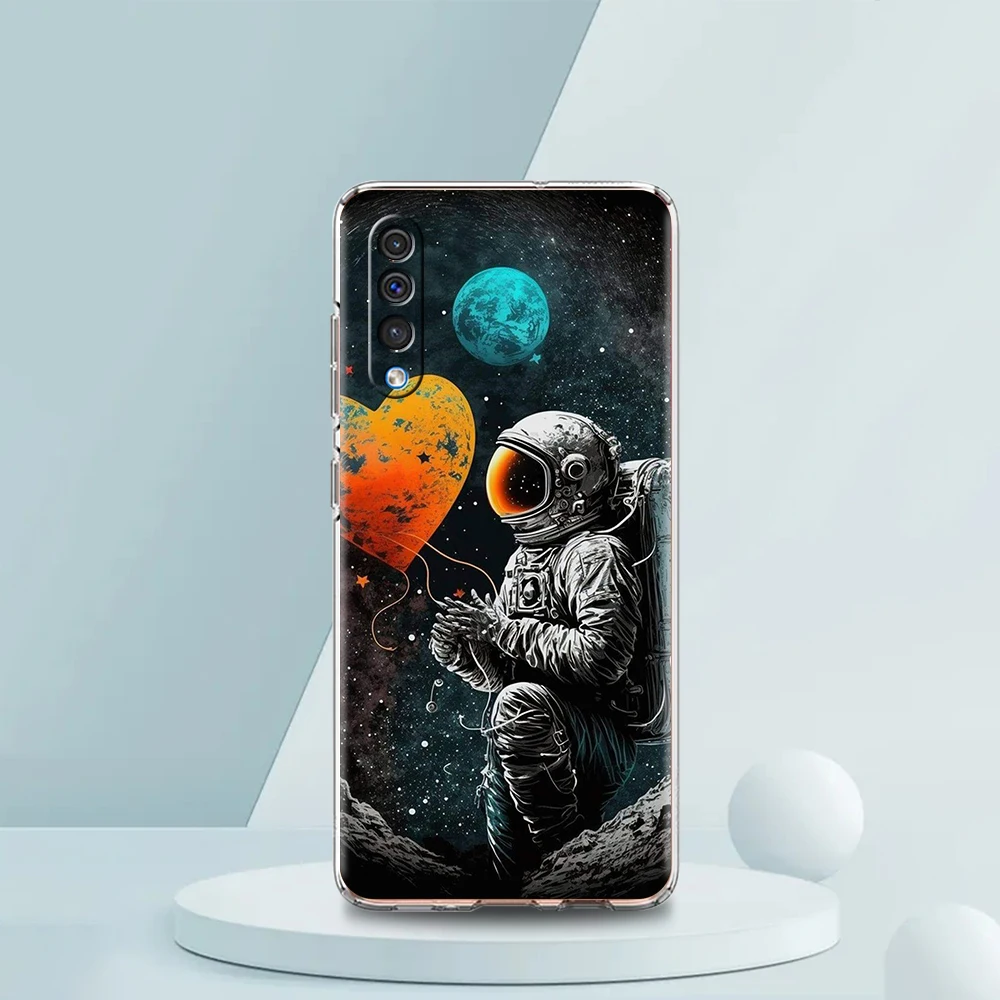 Cartoon Astronaut Space-Themed Transparent Phone Case Cover