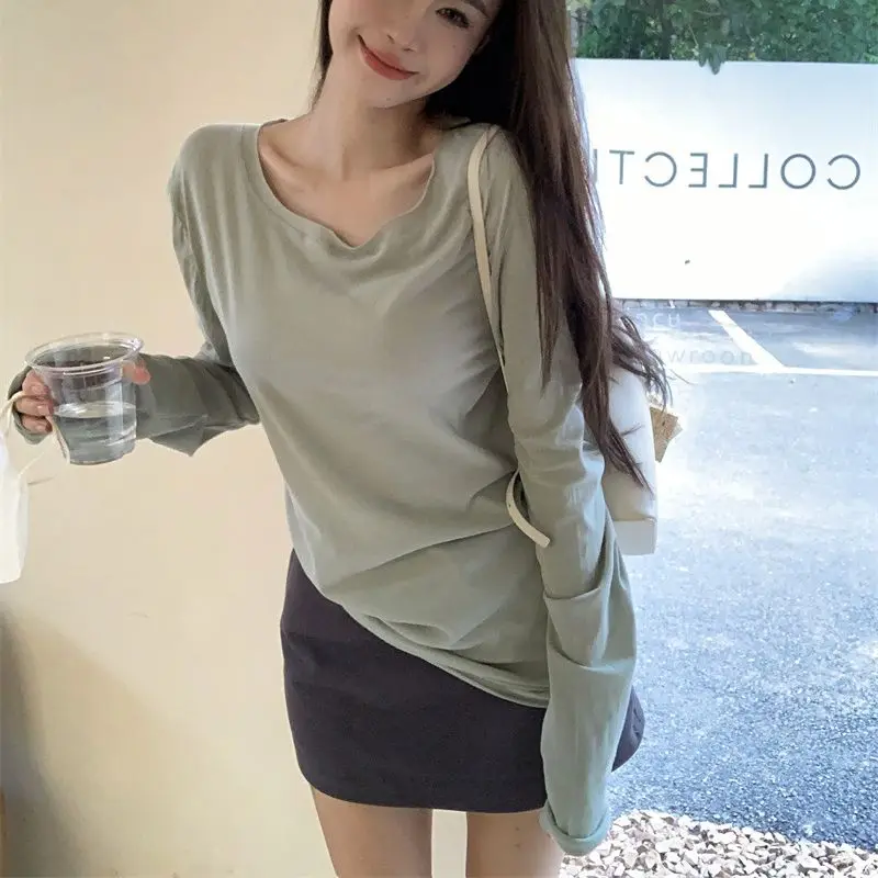 

Hsa Sexy Women Fall Top Women Drapped Gray Skinny Slim Cotton T Shirt Cropped Tee Fall Long Sleeve High Street Chic Harajuku Top
