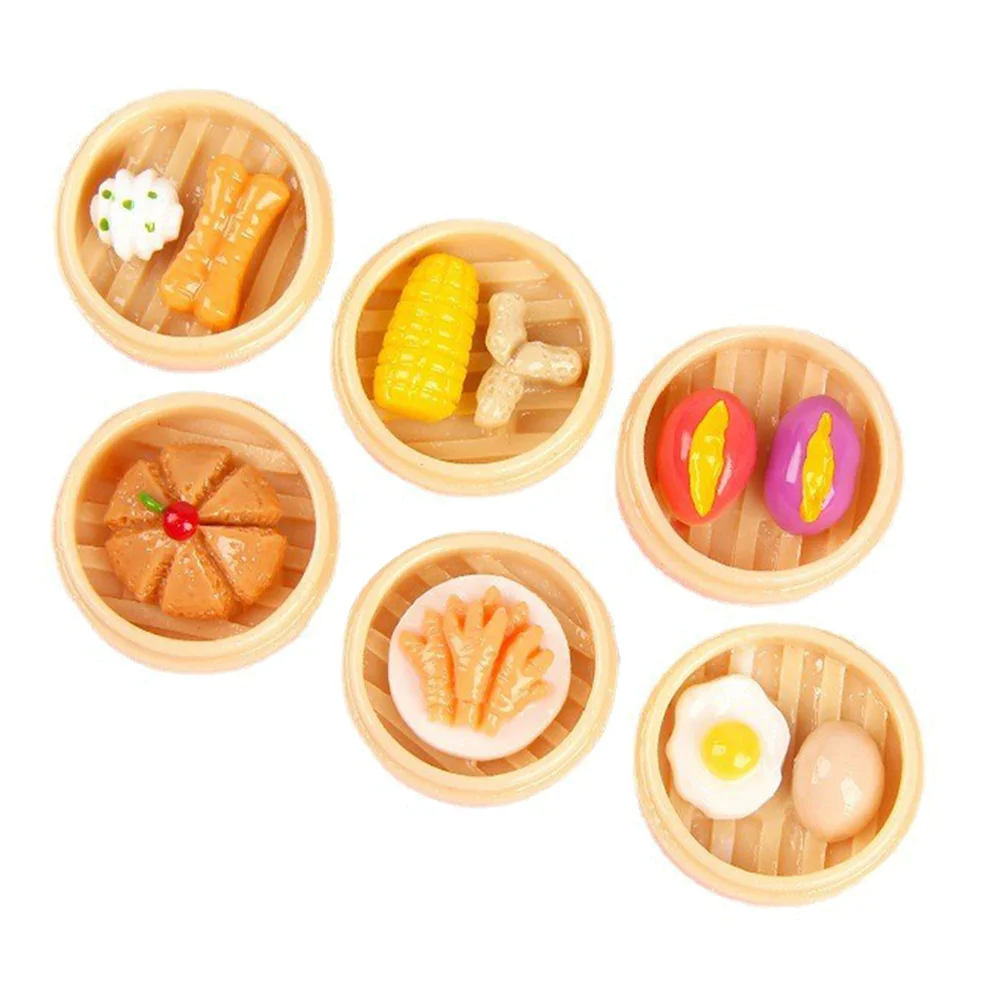 

Mini Steaming Food 6Pcs Miniature Chinese Steamer Bun Simulation Dollhouse Breakfast Dessert Model Toys Kid Pretend Play Toys