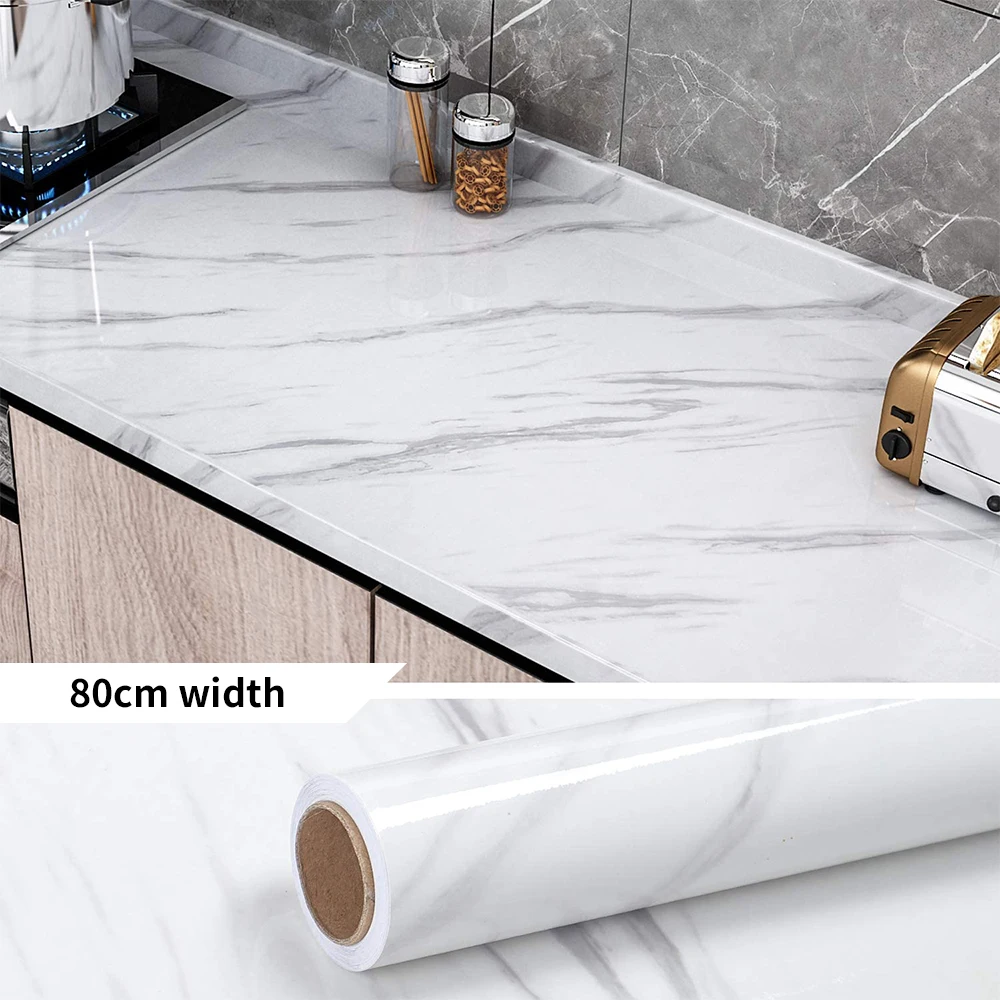 80cm Width Marble For Walls In Rolls Vinyl Self Adhesive Waterproof Wallpaper Contact Paper Wall Stickers Film Kitchen Home Deco