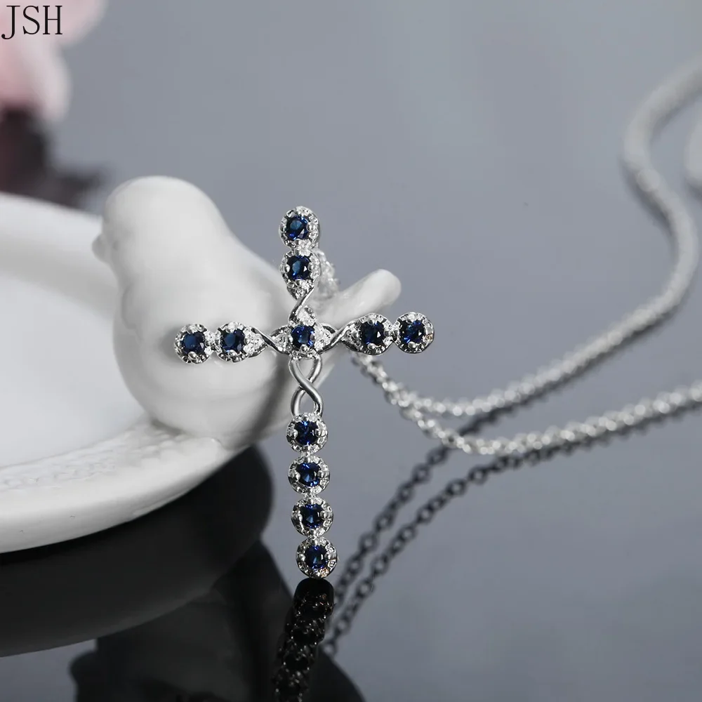 Pendant Necklace Silver Necklace 45cm wedding 925 Sterling silver necklace for women cyrstal Cross pendant jewelry fashion cute party