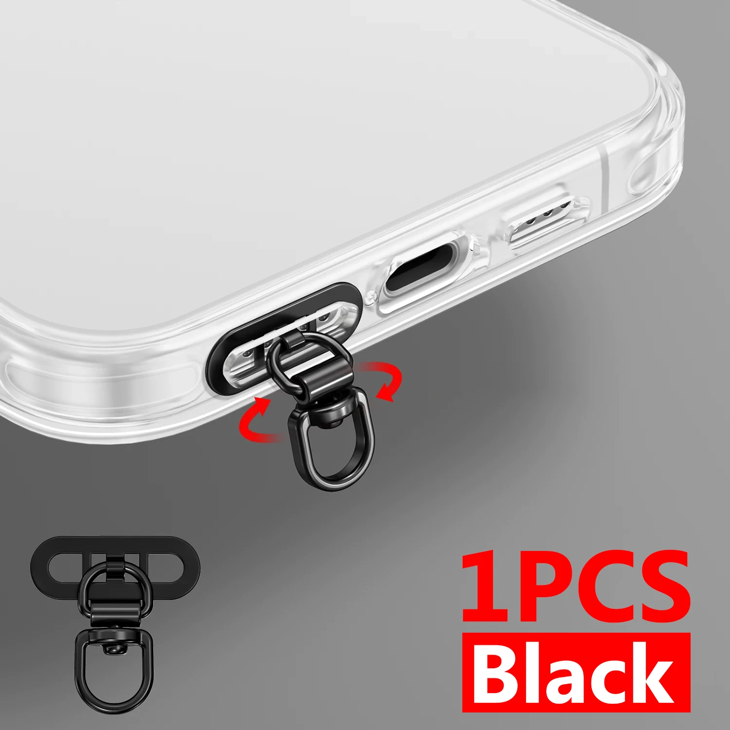 Ultra-Thin Rotatable Stainless Steel Phone Lanyard Patch with Hanging Cord Clip