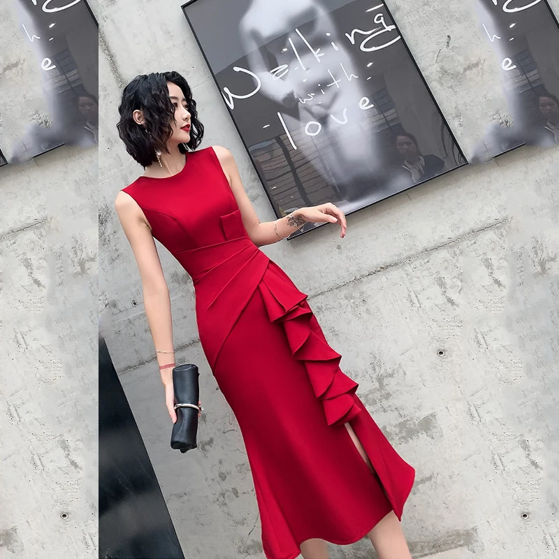 red and black dresses for graduation One Shoulder Sequin Patchwork Dresses in Black, Pink, Red & Blue, Perf main image 1