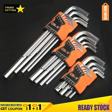 

LAMEZIA 9pcs Carbon Steel Double-End Screwdriver Hex Set Spanner Allen Key Hexagon Flat Ball Torx Star Head Wrench Hand Tool