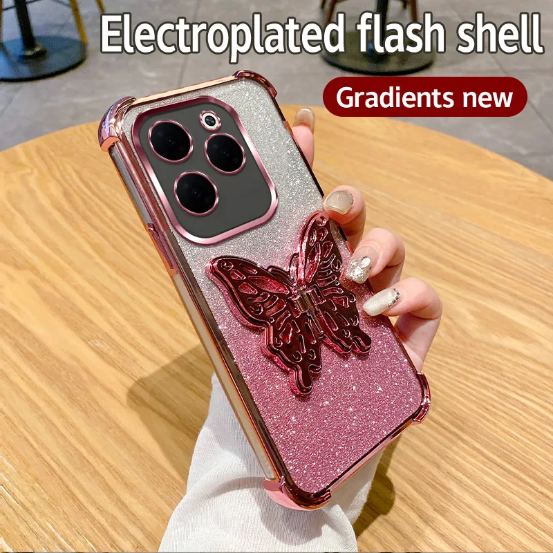 Luxury Plating Shockproof Butterfly Stand Glitter Phone Case