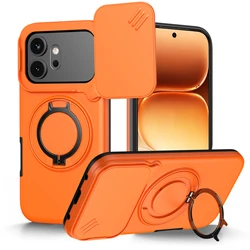Magnetic Ring Stand Phone Case with Slide Camera Lens Protection and Durable Frame for Honor 600 Lite (Orange)