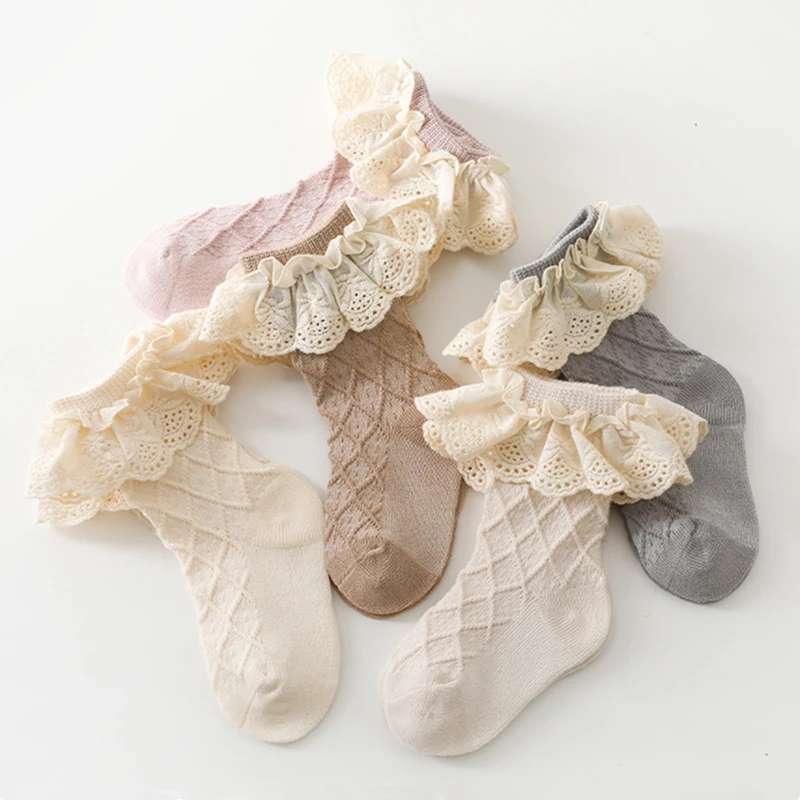 Girls Socks Spring Summer Baby Newborn Infant Kids Knee High Cute Socks Toddler Cotton Lace Flower Long Tube Sock For 0-5 Years