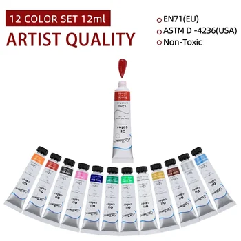 Professional Oil Paints Set 12 Colors 12 Ml Canvas Ceramic Rock Painting Kit Art Supplies for Artists Kids Beginners & Painters 3