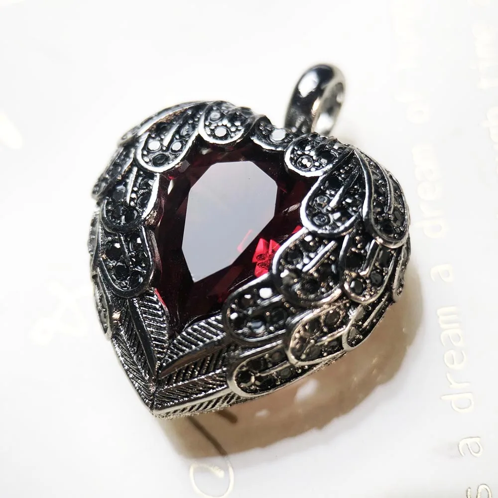 Pendant Wings Red Heart 925 Sterling Silver Jewelry Europe Romantic Crystal Gift For Woman pendant necklace silver pendant