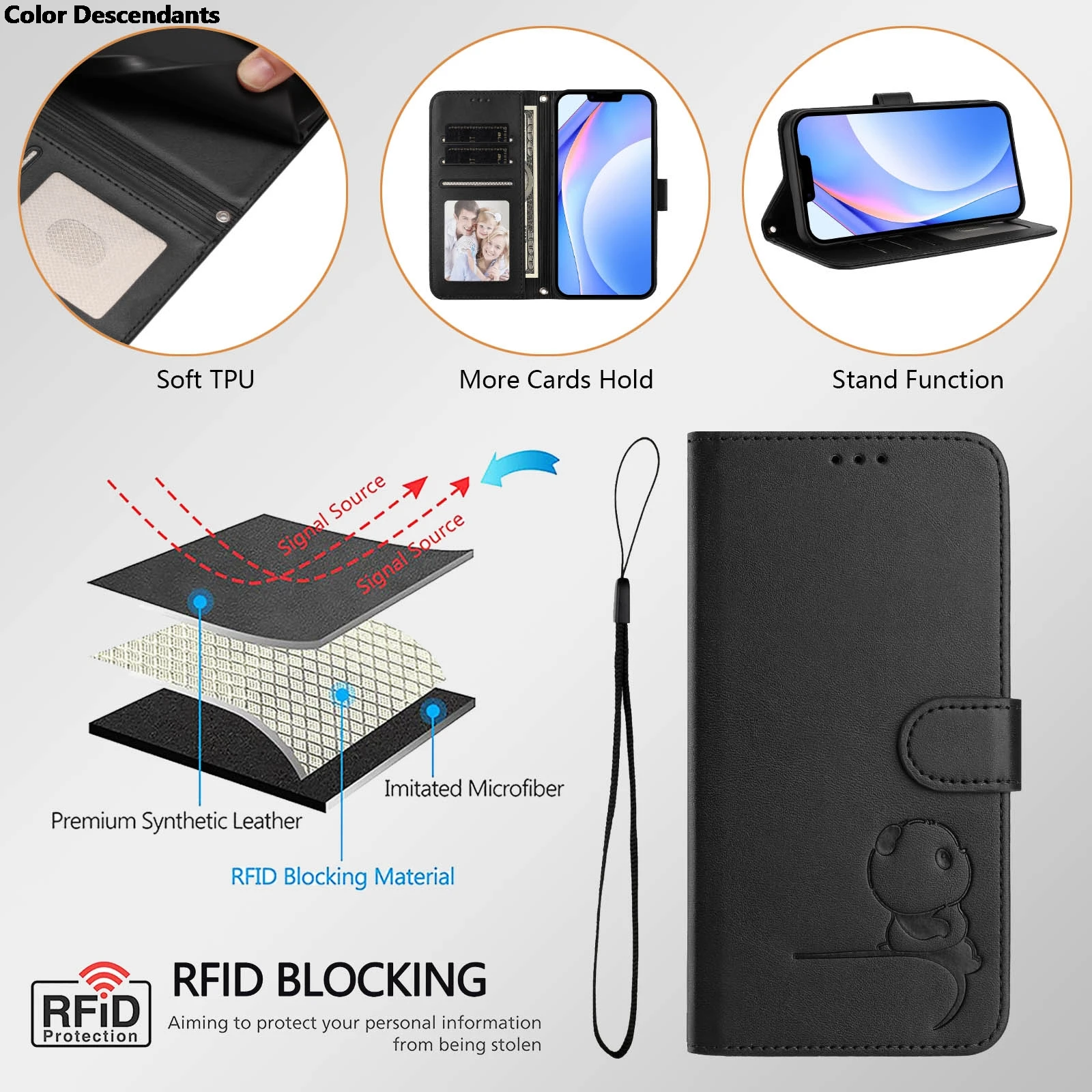 Adorable Panda Leather Flip Wallet Case with RFID Blocking and Card Slots