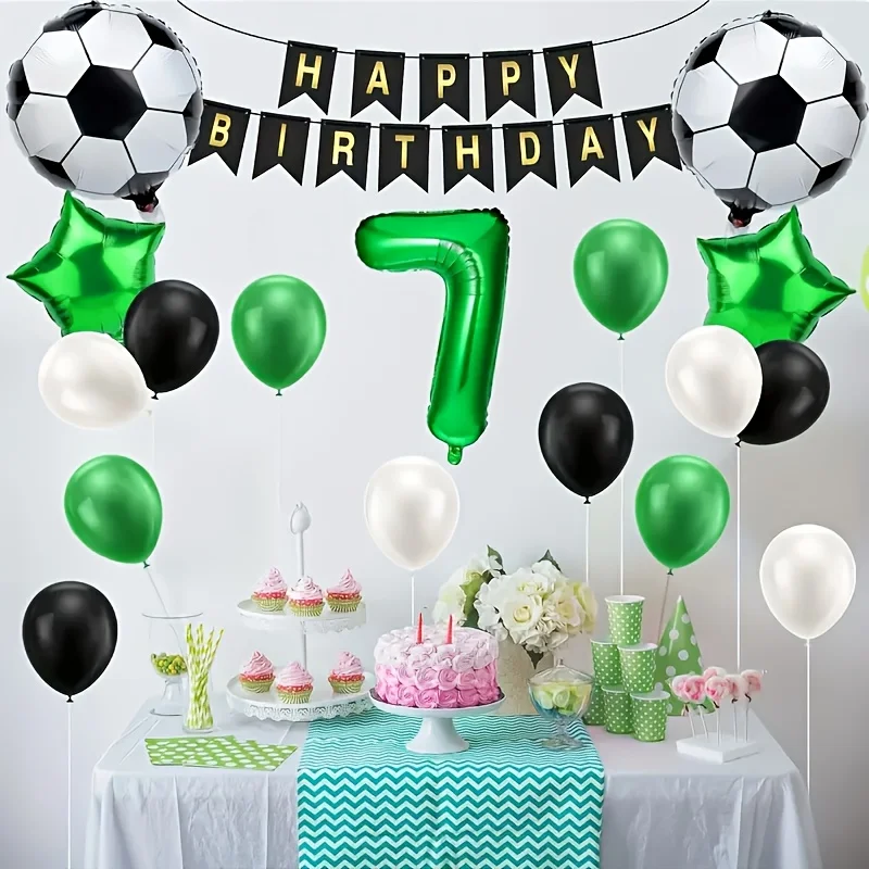 20-teiliges 32-Zoll Grünes Digitales Fußball-Geburtstagsparty-Dekorationsset mit Luftballons und Sternballons Fußball-Themen Sportparty-Zubehör – Detail 6