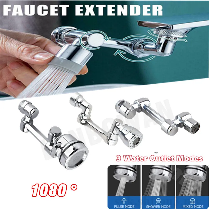 

New 3 Water Outlet Modes 1080° Rotation Robotic Arm Faucet Aerator Extender Splash Filter Kitchen Washbasin Tap Bubbler Nozzle