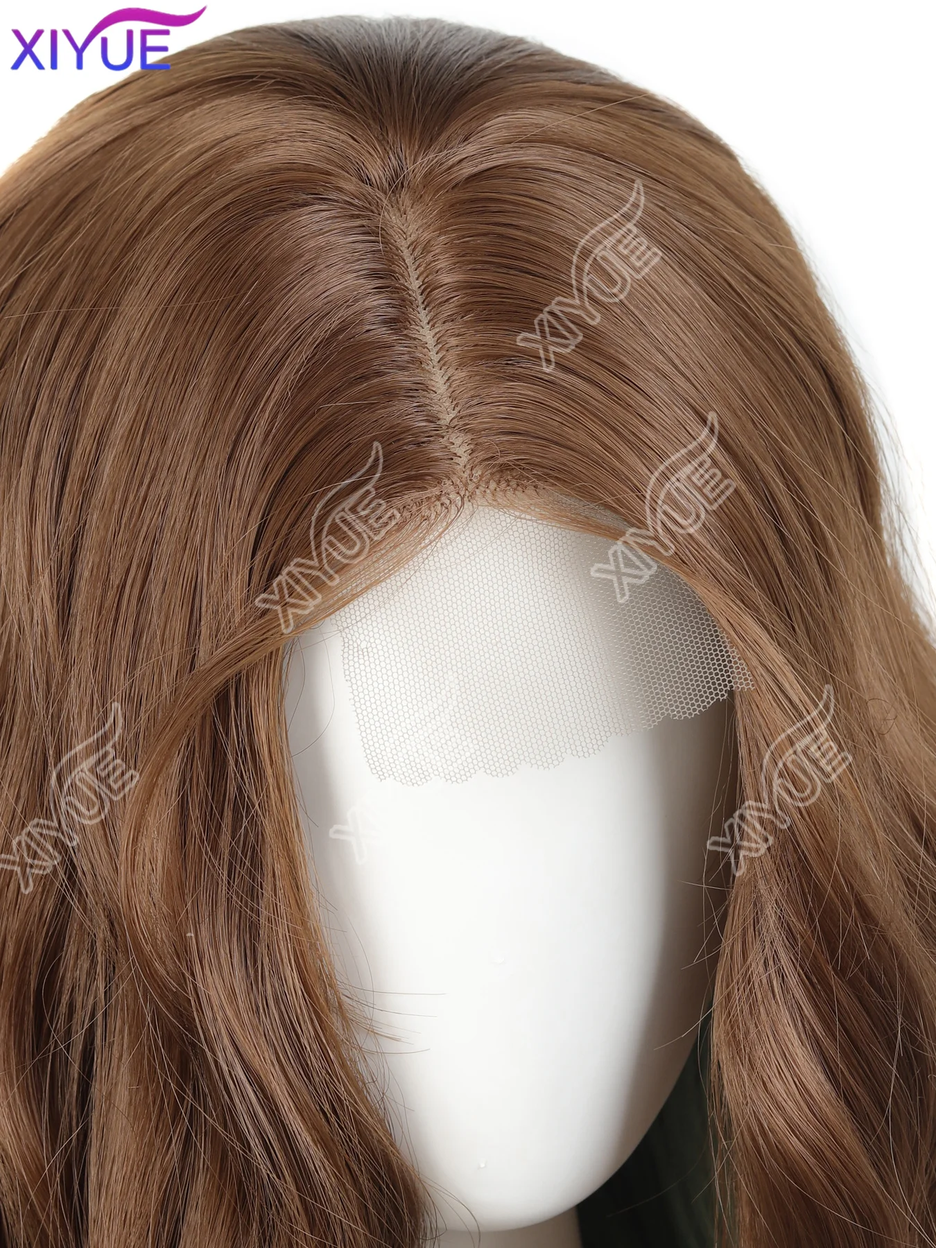 XIYUE Front lace Long Curly Brown highlights green Wave Synthetic Wigs with Bangs for Women Christmas Cosplay Wigs