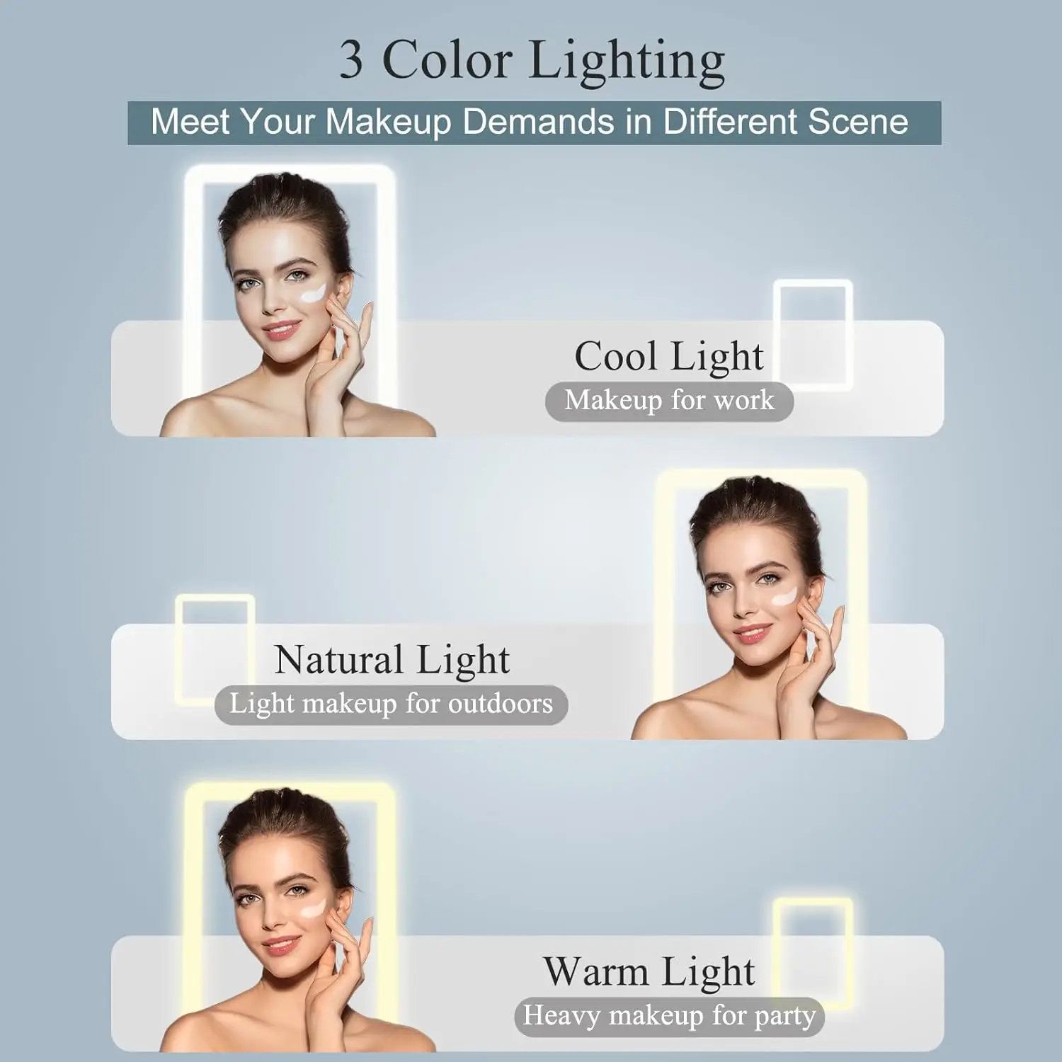 Makeup Mirror LED Foldable Travel Makeup Mirror 3 Colors Light Modes USB Rechargeable Touch Screen Portable Tabletop Cosmetic Mirror