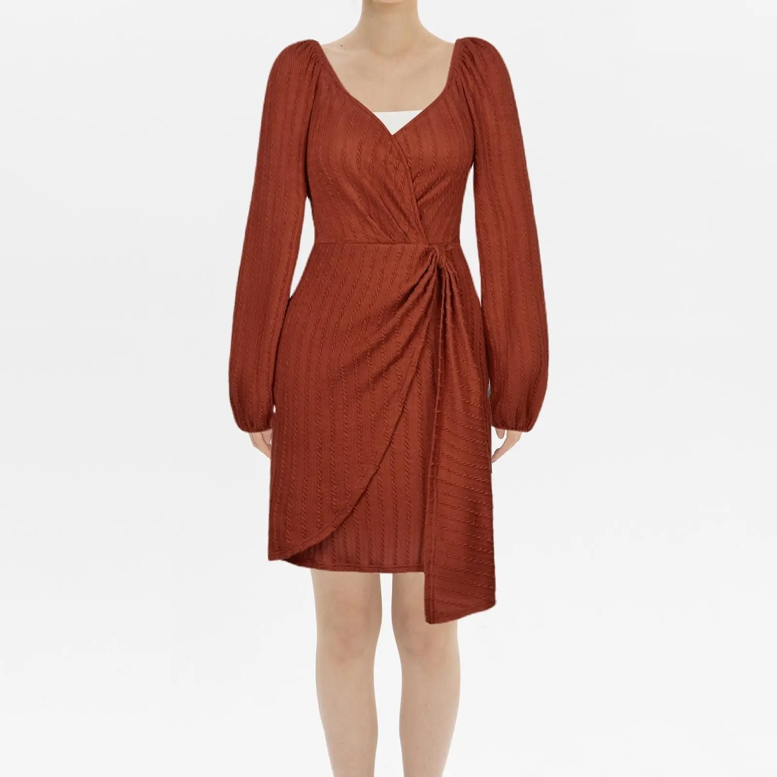 

Однотонное облегающее женское платье с V-образным вырезом и завязкой на талии