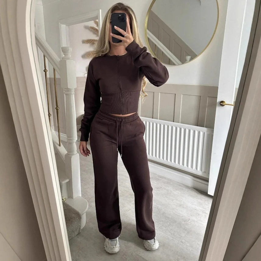 Pant Set Hoodies Sweatshirts Two Piece Sets Women CardiganTracksuit Matching Jogger Sets Zipper Coats Long Pants Lace Up Y2k