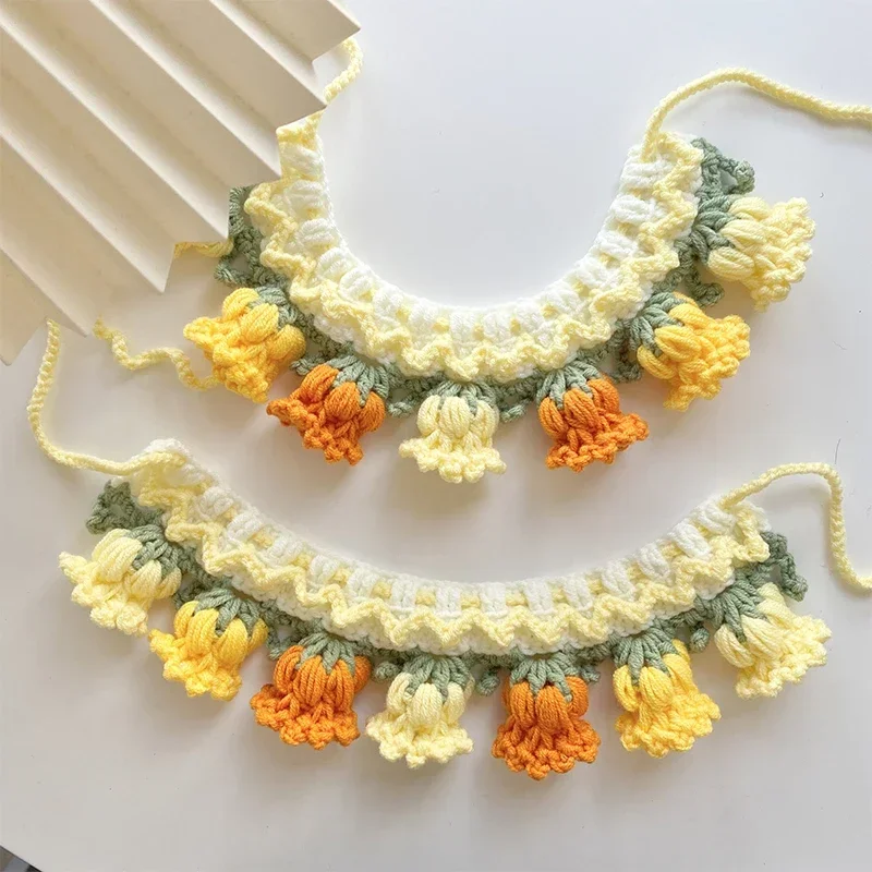 Pure hand knitting Cat Dog Knitted Collar Crochet Collar Pet Drool Scarf Bib Orchid Bell Flower Cute Photo Accessories Pure hand knitting Cat Dog Knitted Collar Crochet Collar Pet Drool Scarf Bib Orchid Bell Flower Cute Photo Accessories