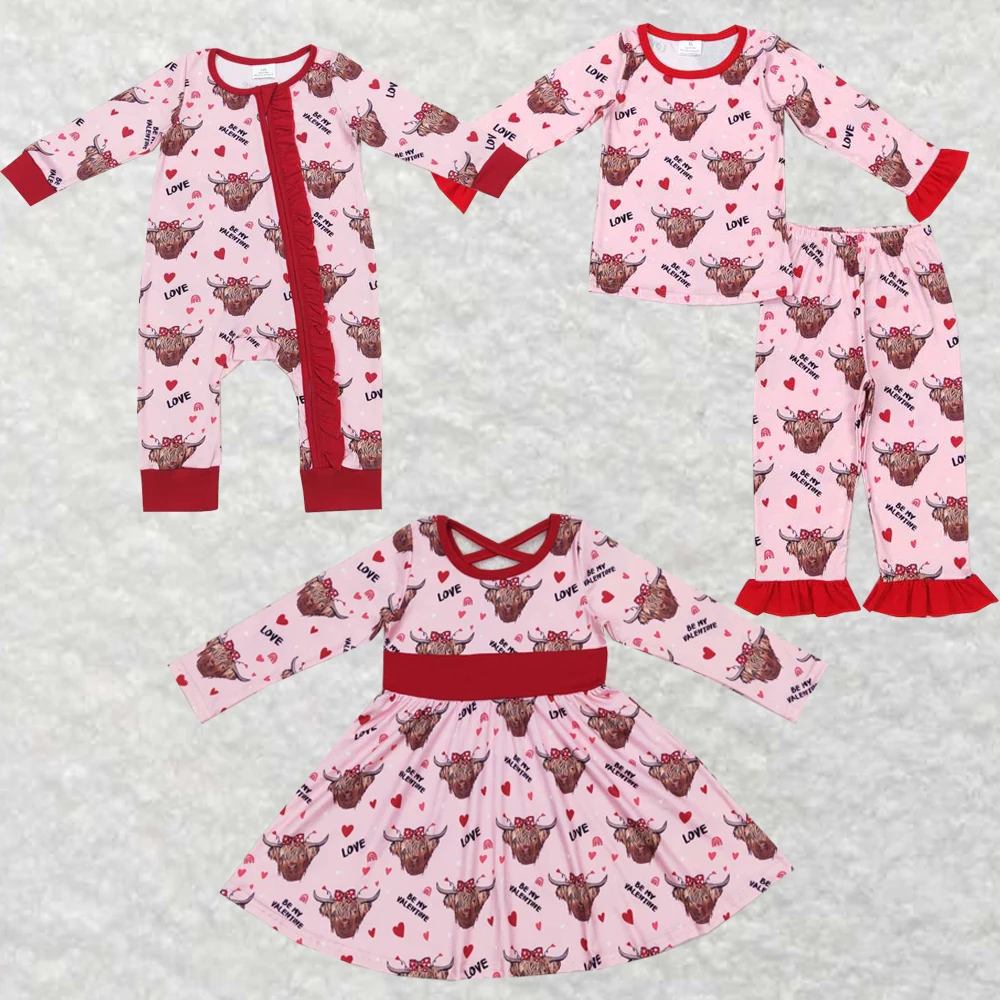 

Оптовая продажа, Лидер продаж, детская одежда для маленьких девочек, детская одежда, розовое платье с длинным рукавом и надписью Love bull head