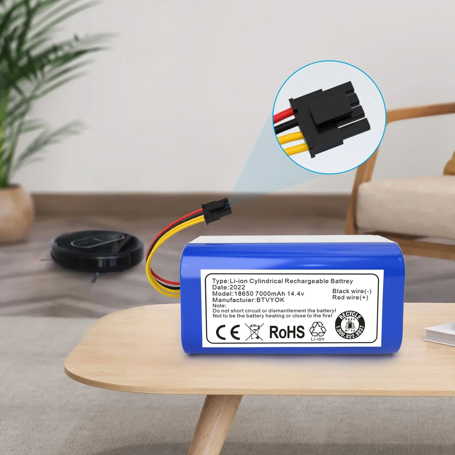 

BTVYOK 14.4v 7000mAh Li-Ion Battery for Cecotec Conga 1290 1390 1490 1590 Replacement Robot Vacuum Cleaner Battery