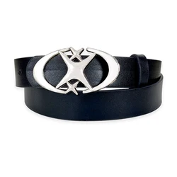 Unisex Punk Star Buckle Vintage Gothic PU Leather Belt - 105CM (Black belt)