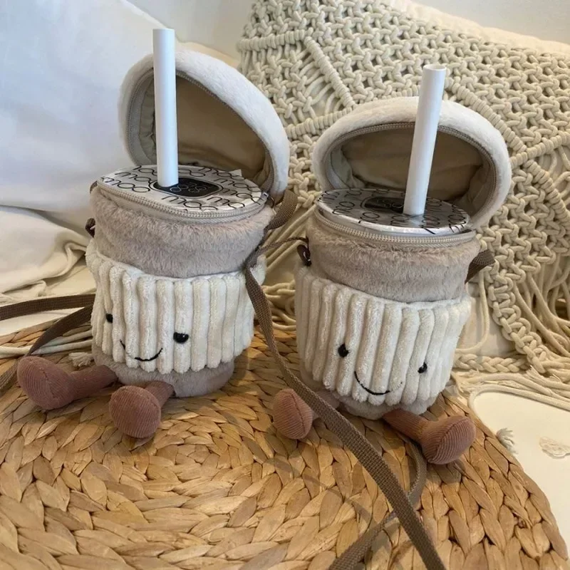 

Cartoon Coffee Cup Plush Bag Creative Cute Girl Crossbody Messenger Funny Cup Coffee Mug Fluffy Bag Storage Wallet Women Purses