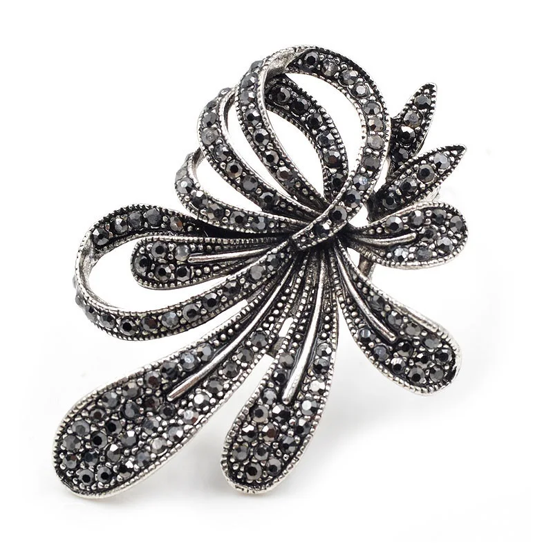 Cindy Xiang Rhinestone Black Flower Brooches For Women Vintage Antique