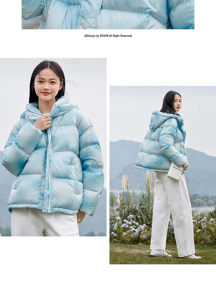 Down Jacket Women Halo-Dyed All-Over Hooded Bread Coat Trendy Winter Sweet Cool Oversize Jacket