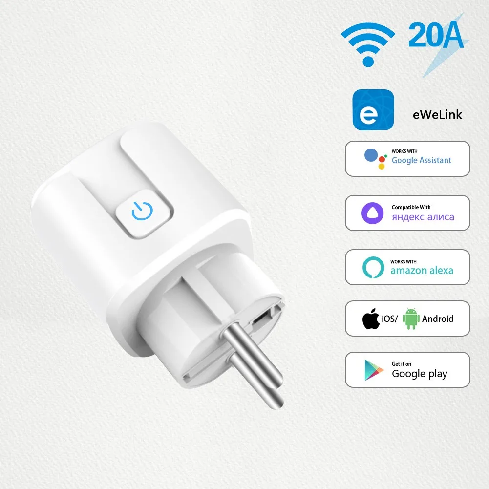 Smart WiFi Socket 20A EU With Power Monitoring Smart Scene Timing Remote Control Work with Alexa Google Home Alice