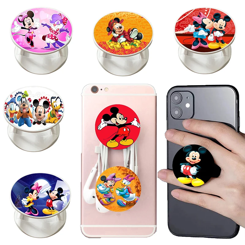 Mickey Minnie Luxury Phone Stand Expanding Phone Grip Holder Socket Colorful Pattern Earphone winder for iphone 13 Phone Holder