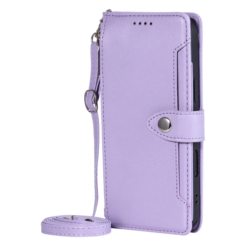 Solid Color Wallet Case with Long Strap and Zipper Leather Bag