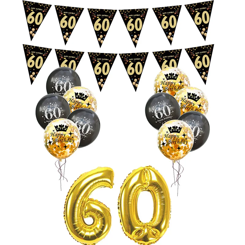 Palloncini 60 Anni, Decorazioni Compleanno Uomo Con Striscione, Nero