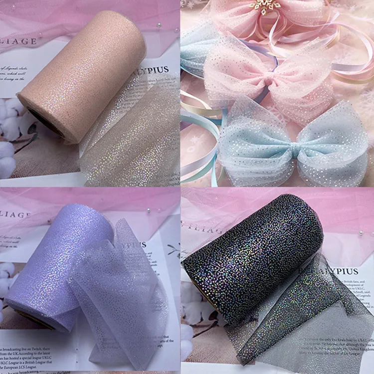 6cm 5Yards Rainbow Foil Dot Tulle Roll Organza Gauze Fabric Baby Shower Party Supplies DIY Hair Bows Handmade Material Supplies
