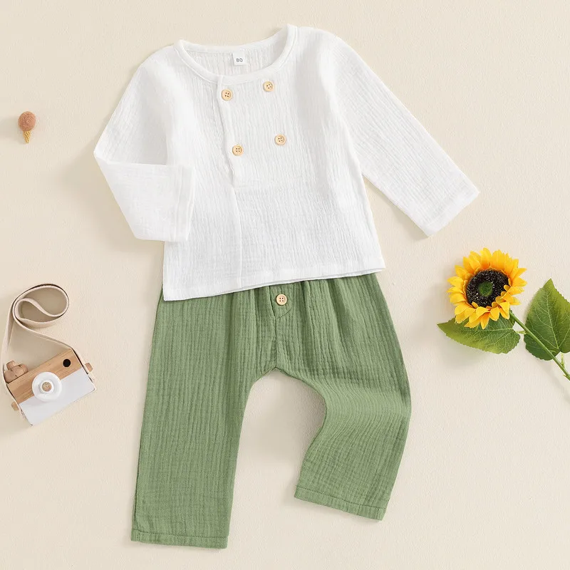 

RUEWEY Baby Boy Pant Sets 2Pcs Spring Autumn Clothes Long Sleeve Button Front Shirt and Pants Set Baby Clothing